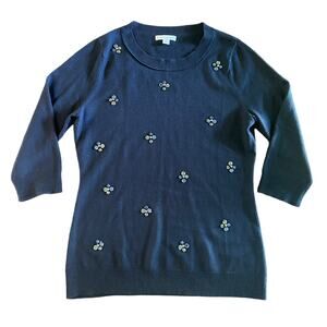 New York & Company Womens navy blue sweater crystals Small